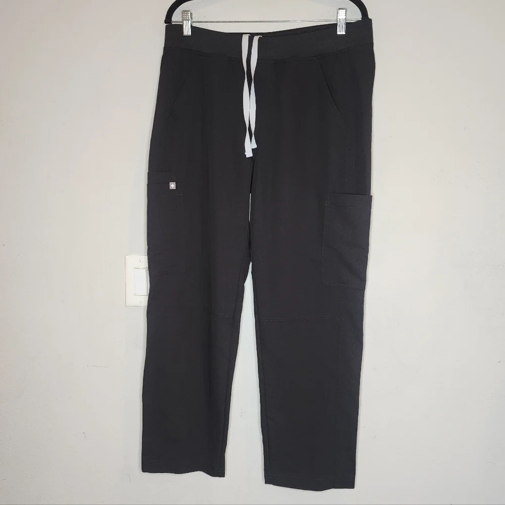Figs LS Axim Cargo Black Scrub Pants Pull On Men's Size Large Short